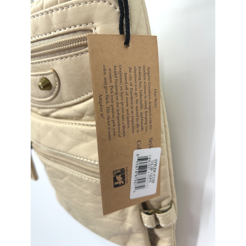 Ampere Creations Taupe Vegan Leather Crossbody Bag Multi Zip Boho C130 NEW - Picture 4 of 7